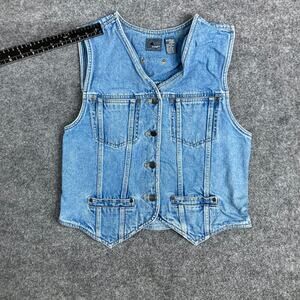 Lizwear Vest Womens M Blue Denim Button Front Vintage Western Cotton